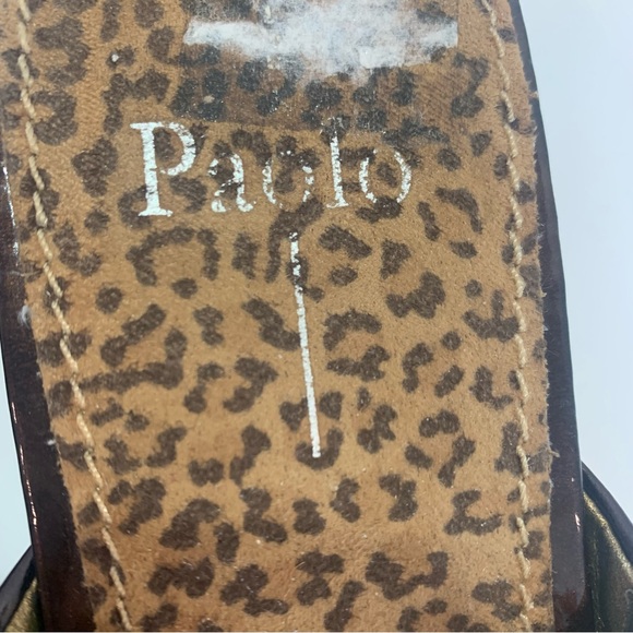 PAOLO chocolate brown patent wedge thong sandal with woven bottom size 11 - Picture 8 of 16